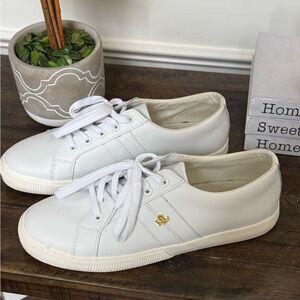 Ralph Lauren Women’s White Low-Top Sneakers with Gold Logo